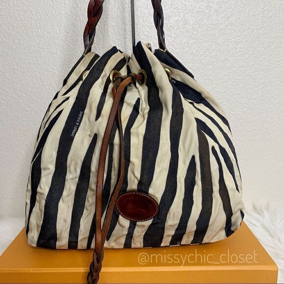Dooney and Bourke Vintage Zebra Print Drawstring Bag - Picture 4 of 13